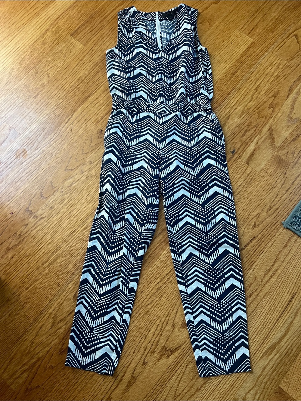 J. Crew Sleeveless Chevron Jumpsuit in Navy and White 00